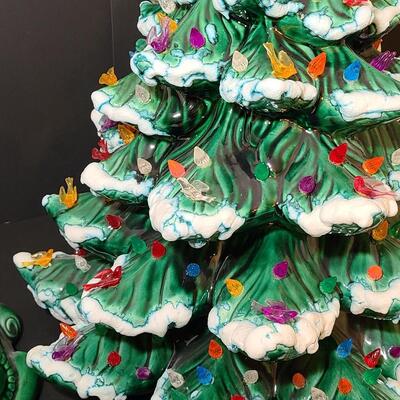 Lot 487: Vintage Flocked Ceramic Christmas Tree with Bird Lights (Large 15 inches)