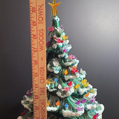Lot 487: Vintage Flocked Ceramic Christmas Tree with Bird Lights (Large 15 inches)