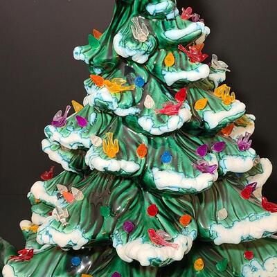 Lot 487: Vintage Flocked Ceramic Christmas Tree with Bird Lights (Large 15 inches)