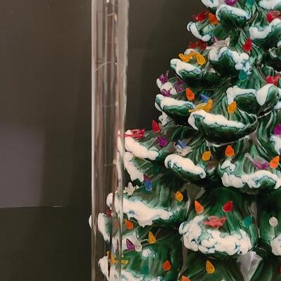 Lot 487: Vintage Flocked Ceramic Christmas Tree with Bird Lights (Large 15 inches)