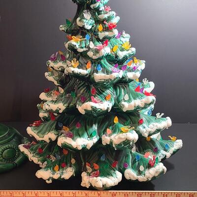 Lot 487: Vintage Flocked Ceramic Christmas Tree with Bird Lights (Large 15 inches)