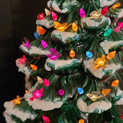 Lot 487: Vintage Flocked Ceramic Christmas Tree with Bird Lights (Large 15 inches)