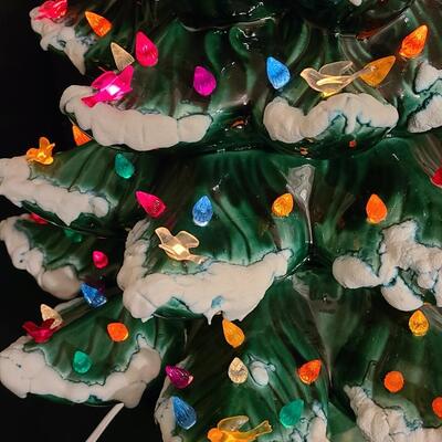 Lot 487: Vintage Flocked Ceramic Christmas Tree with Bird Lights (Large 15 inches)