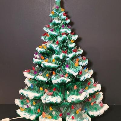 Lot 487: Vintage Flocked Ceramic Christmas Tree with Bird Lights (Large 15 inches)