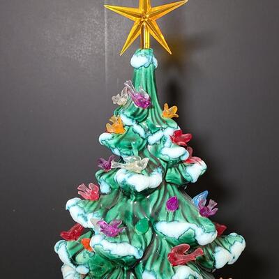 Lot 487: Vintage Flocked Ceramic Christmas Tree with Bird Lights (Large 15 inches)
