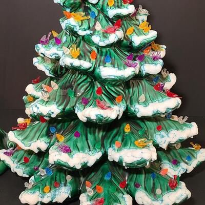 Lot 487: Vintage Flocked Ceramic Christmas Tree with Bird Lights (Large 15 inches)
