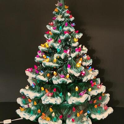 Lot 487: Vintage Flocked Ceramic Christmas Tree with Bird Lights (Large 15 inches)
