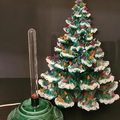 Lot 487: Vintage Flocked Ceramic Christmas Tree with Bird Lights (Large 15 inches)