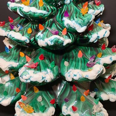 Lot 487: Vintage Flocked Ceramic Christmas Tree with Bird Lights (Large 15 inches)