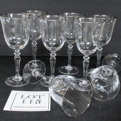 Set of 8 Clear Glass Goblets With Silver Rim
