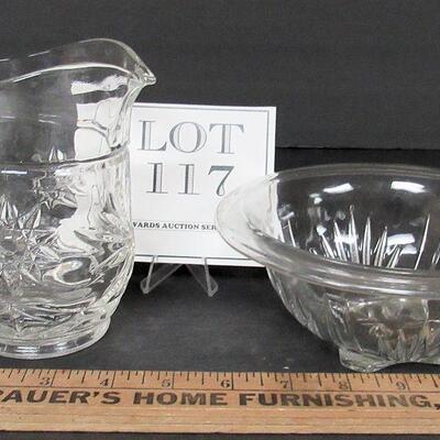 Early American Prescut Small Pitcher and Hazel Atlas Bowl