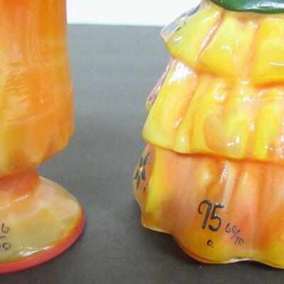 Limited Edition Boyd Glass Orange Slag Hand Painted Girl and Lt Ed Hoppy Toothpick