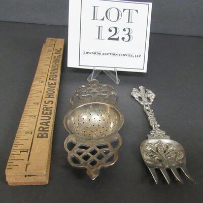 Vintage Silver Plate Tea Strainer and Serving Fork