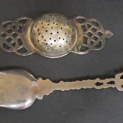 Vintage Silver Plate Tea Strainer and Serving Fork