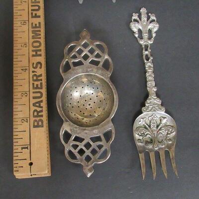 Vintage Silver Plate Tea Strainer and Serving Fork