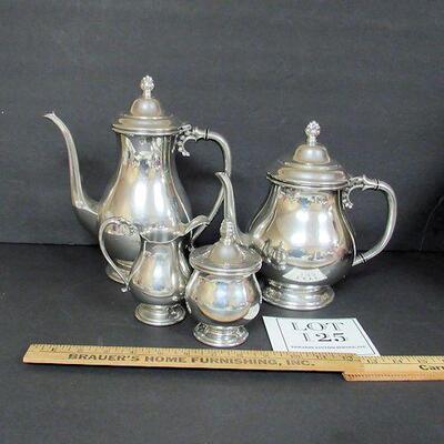 Nice Quality Pewter Coffee Pot, Tea Pot, Sugar and Creamer, Shirley, Williamsburg, Virginia