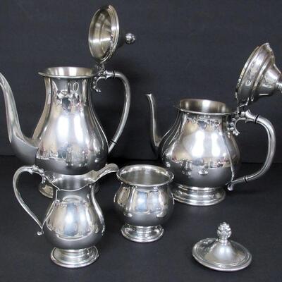 Nice Quality Pewter Coffee Pot, Tea Pot, Sugar and Creamer, Shirley, Williamsburg, Virginia