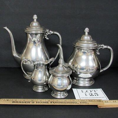 Nice Quality Pewter Coffee Pot, Tea Pot, Sugar and Creamer, Shirley, Williamsburg, Virginia