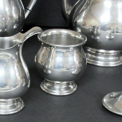 Nice Quality Pewter Coffee Pot, Tea Pot, Sugar and Creamer, Shirley, Williamsburg, Virginia