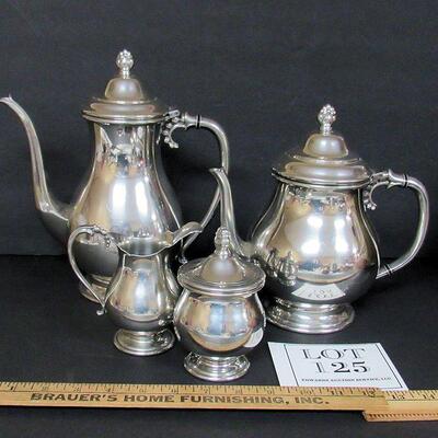 Nice Quality Pewter Coffee Pot, Tea Pot, Sugar and Creamer, Shirley, Williamsburg, Virginia