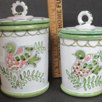 Vintage Canister Set With Fancy Bird Design, Made in Italy