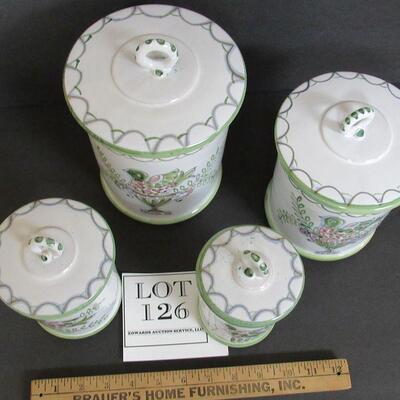 Vintage Canister Set With Fancy Bird Design, Made in Italy