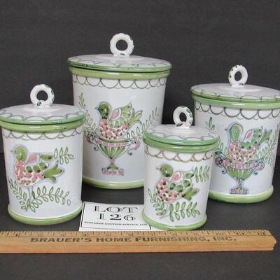 Vintage Canister Set With Fancy Bird Design, Made in Italy