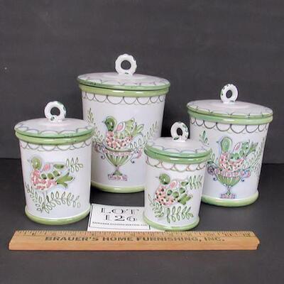 Vintage Canister Set With Fancy Bird Design, Made in Italy