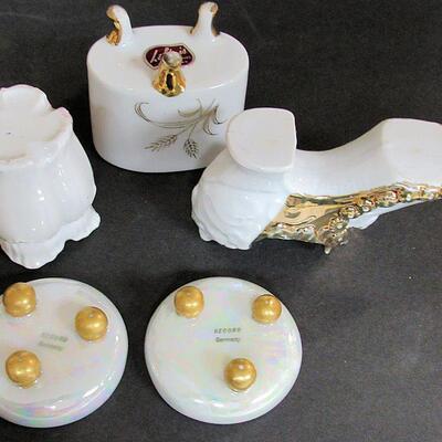 Lot of Nice Smalls: Antique Toothpick, Slipper, Lefton Toothpick and 2 Luster Germany Salt Dips