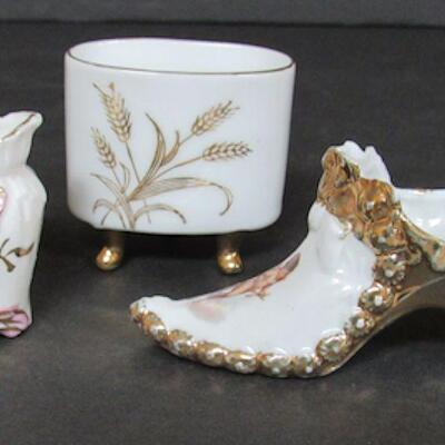 Lot of Nice Smalls: Antique Toothpick, Slipper, Lefton Toothpick and 2 Luster Germany Salt Dips