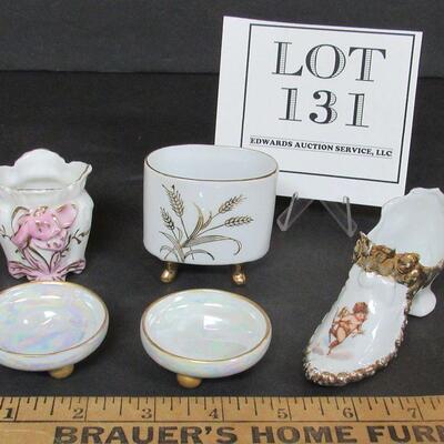Lot of Nice Smalls: Antique Toothpick, Slipper, Lefton Toothpick and 2 Luster Germany Salt Dips