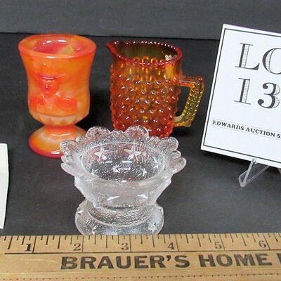 Lot of Small Glassware, Boyd Toothpick, Fenton Small Creamer, Salt Dip