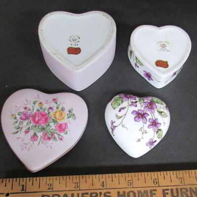 2 Vintage Lefton Heart Shaped Dresser Boxes