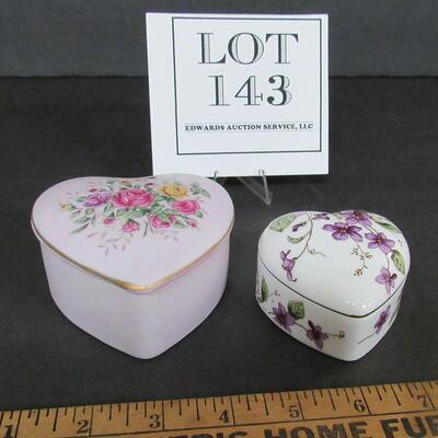 2 Vintage Lefton Heart Shaped Dresser Boxes