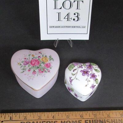 2 Vintage Lefton Heart Shaped Dresser Boxes