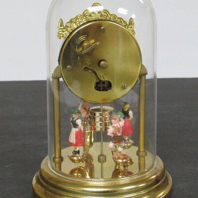 West German Wind Up Clock German Figures Spin, With Glass Dome