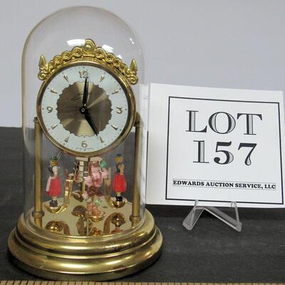 West German Wind Up Clock German Figures Spin, With Glass Dome