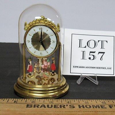 West German Wind Up Clock German Figures Spin, With Glass Dome