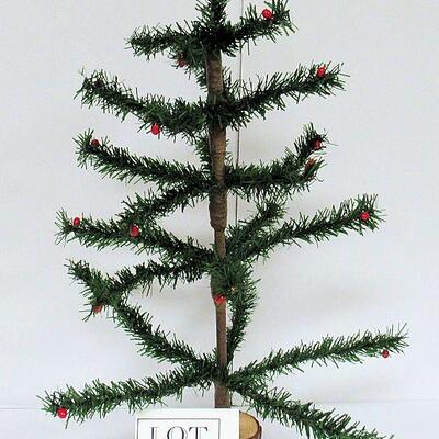 25" Tall Christmas Tree, Wood Base, Plastic Berries