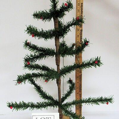25" Tall Christmas Tree, Wood Base, Plastic Berries