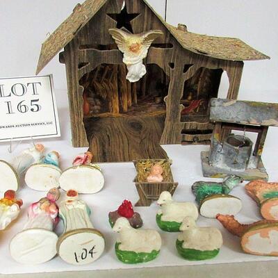Vintage Woolworth's Nativity Set With Additional Pieces, Cardboard, Chalk, Plastic, Wood