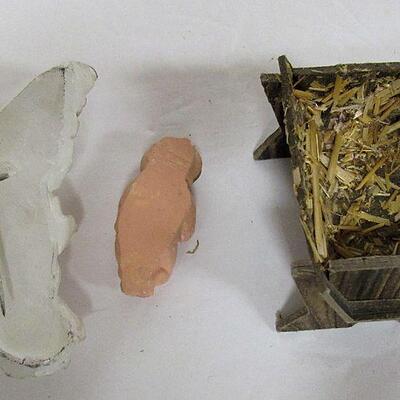 Vintage Woolworth's Nativity Set With Additional Pieces, Cardboard, Chalk, Plastic, Wood