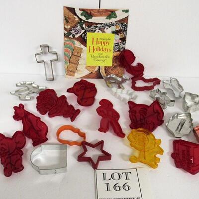 Lot of Vintage Plastic and Metal Cookie Cutters and Old Cook Book