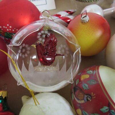 Box of Contemporary Christmas Ornaments, Glass, One Unusual From Tiffany Display at Museum