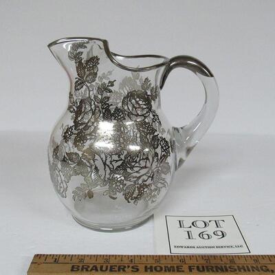 Large Vintage Silver Deposit Glass Pitcher