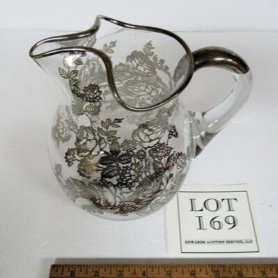 Large Vintage Silver Deposit Glass Pitcher