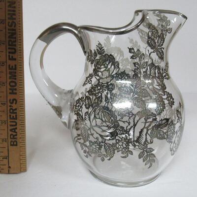 Large Vintage Silver Deposit Glass Pitcher