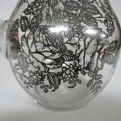 Large Vintage Silver Deposit Glass Pitcher