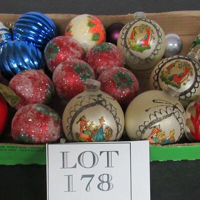 Lot of Vintage Plastic and Glass Christmas Ornaments