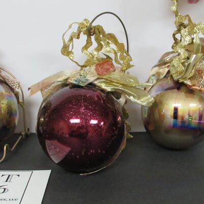 Neat Large Fancy Glass Ball Christmas Ornaments With Fabric Ribbon